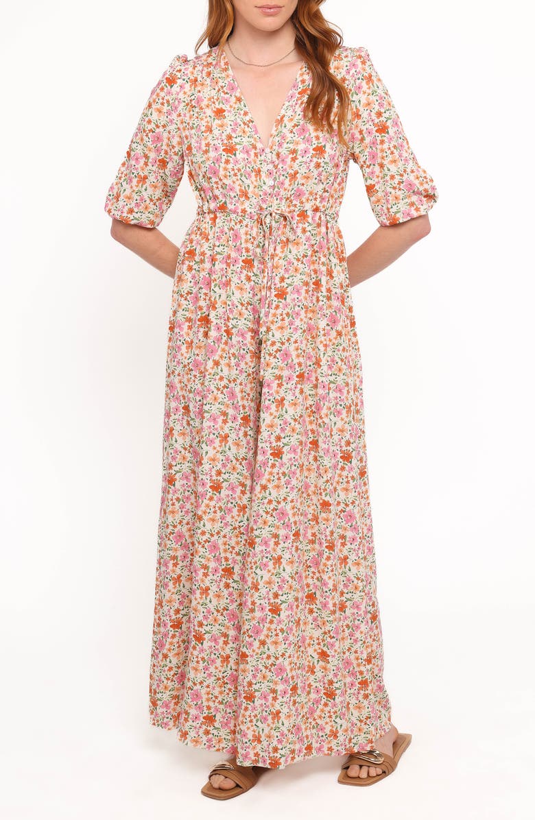 Petal & Pup Kelda Floral Print Wide Leg Jumpsuit, Main, color, Beige