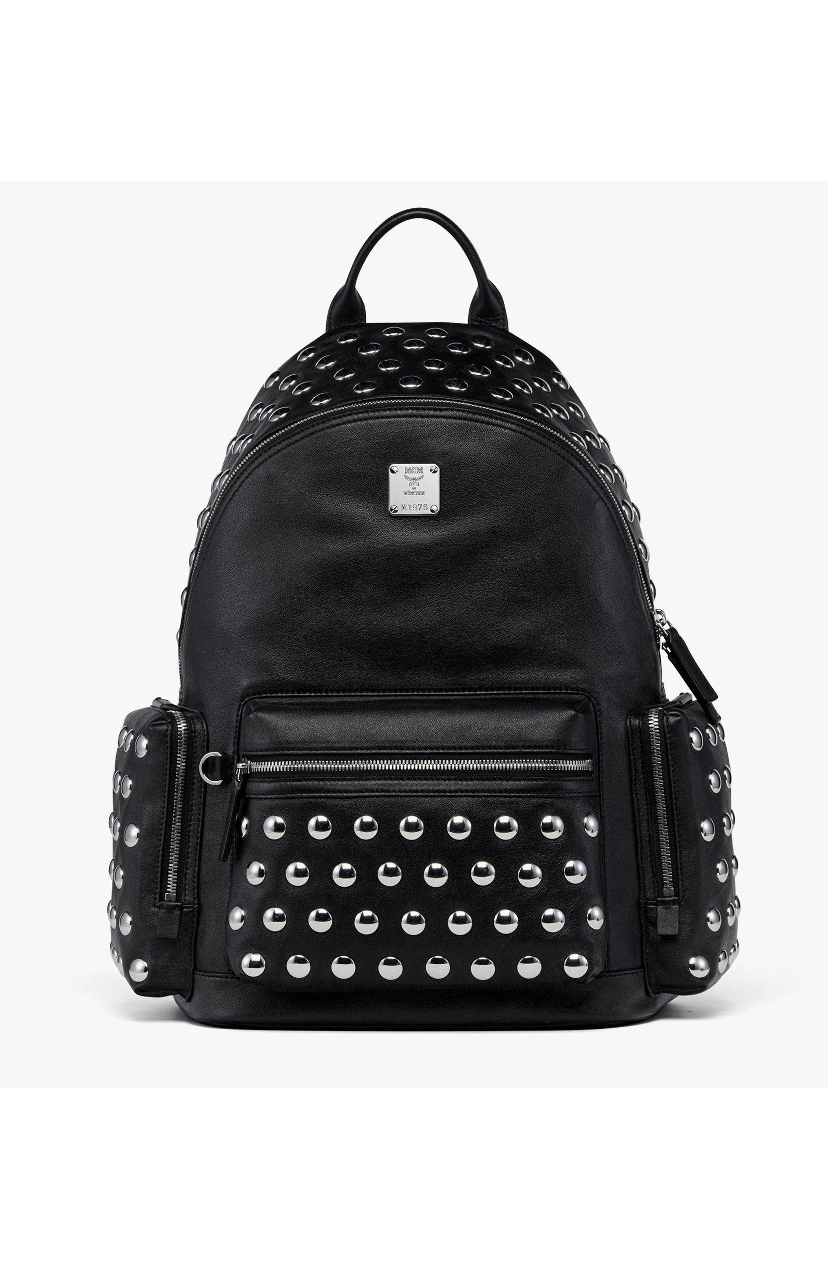 MCM Medium Stark Backpack in Galactic Gala Lamb Leather, Main, color, Black