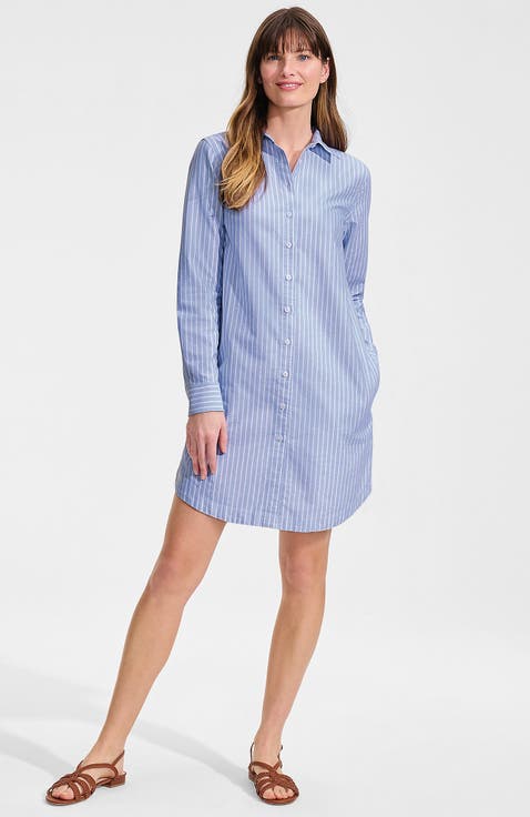Linen Long Sleeve Button Front Shirt Dress