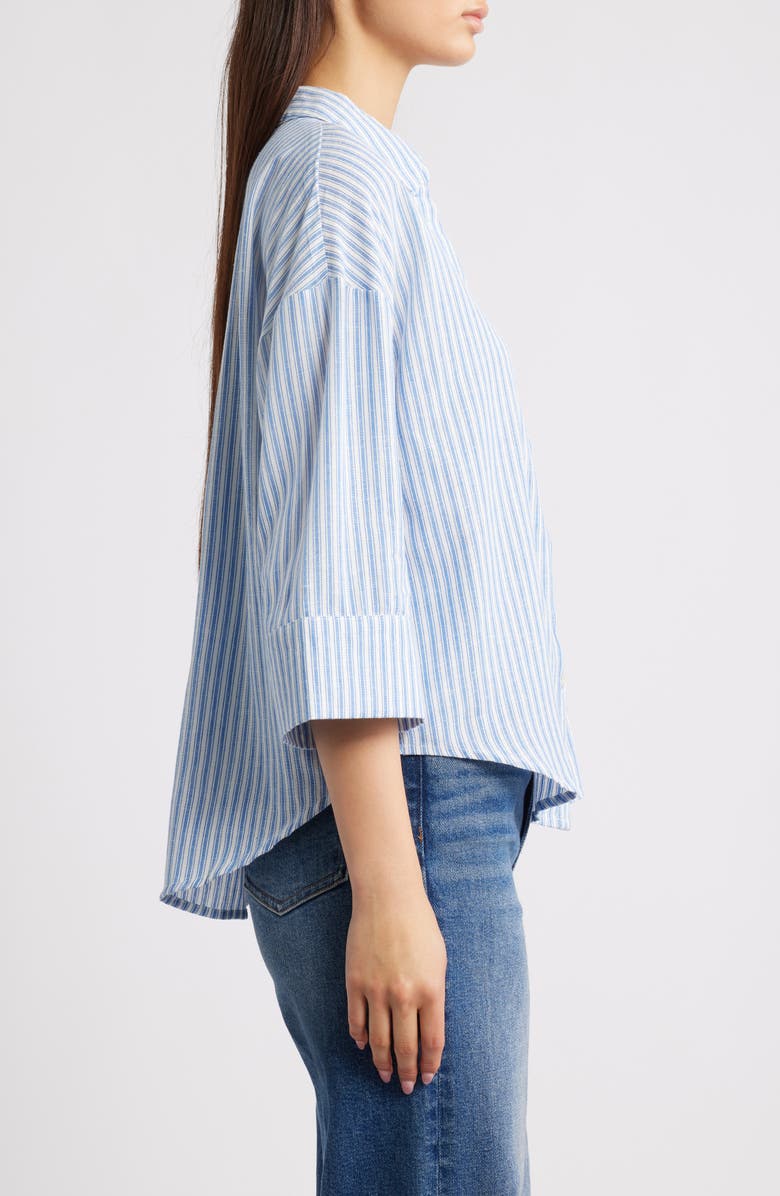 Friends Like These Stripe Cotton & Linen Shirt, Alternate, color, Blue