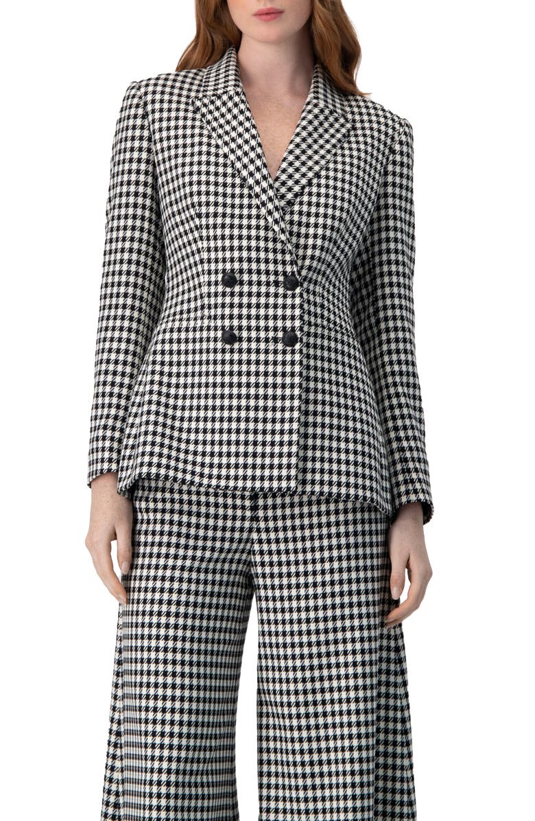 IVONNE Double-Breasted Houndstooth Blazer, Main, color, Black