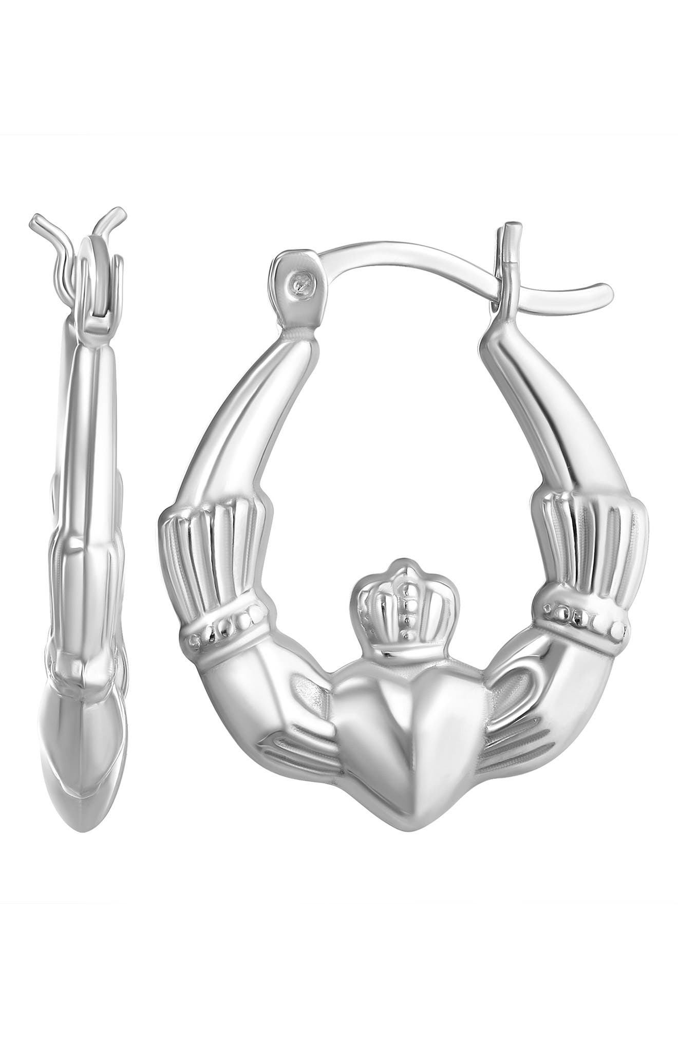 CANDELA JEWELRY Sterling Silver Claddagh Huggie Hoop Earrings