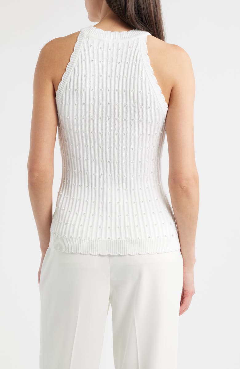 Elie Tahari The Lima Faux Pearl Embellished Rib Halter Neck Sweater, Alternate, color, 
