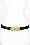 Raina Belts Round Gold Medallion Buckle Leather Belt