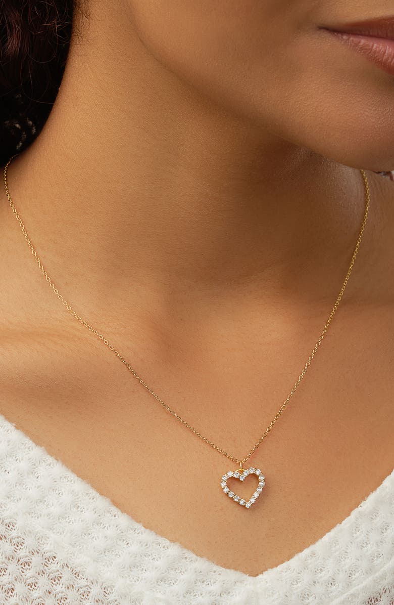 Sterling Forever Sterling Silver Cubic Zirconia Outline Heart Pendant Necklace, Alternate, color, Gold