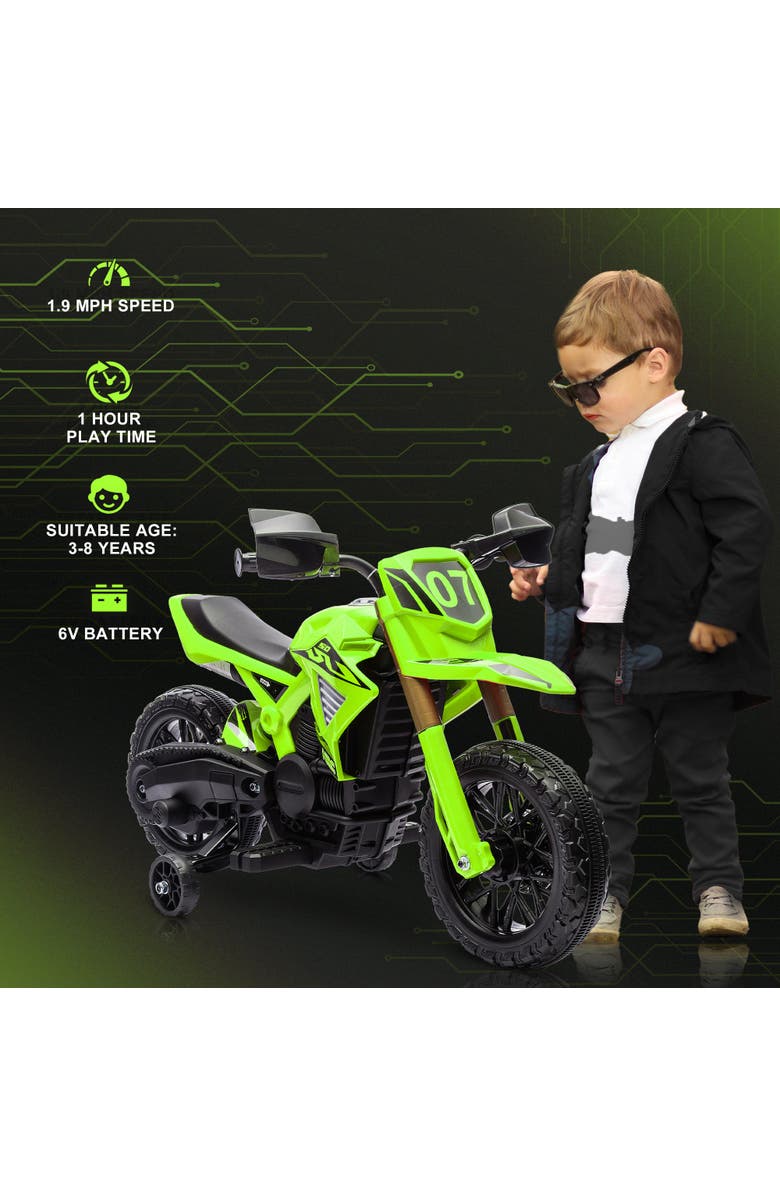 Qaba 6V Kids Motorcycle with Training Wheels, Horn & Start Sound, Alternate, color, Green