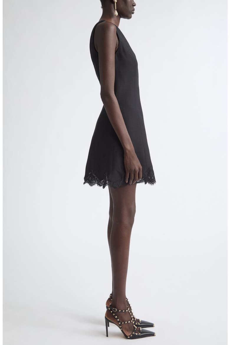 Lace Trim Crepe Minidress, Alternate, color, BLACK