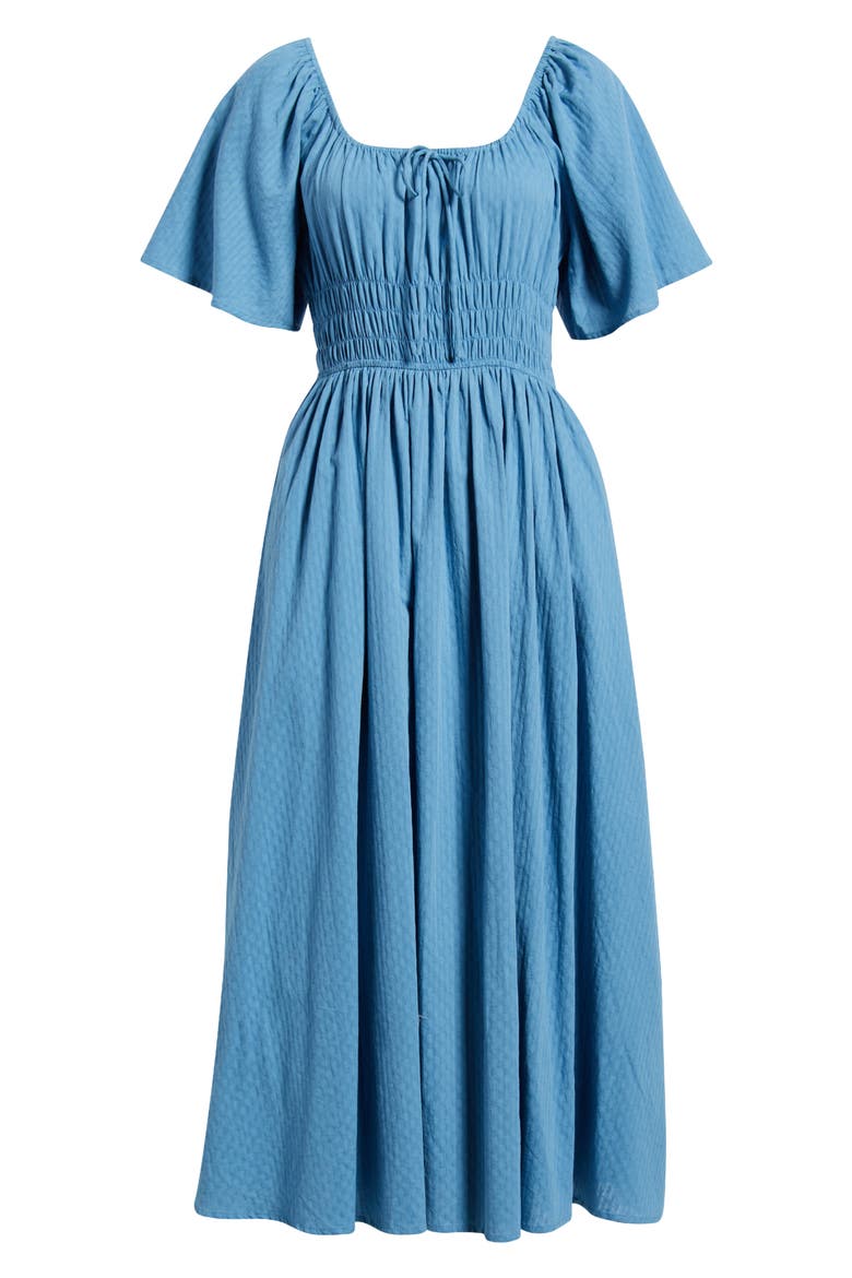 Yemanja Short Sleeve Cotton Fit & Flare Dress, Alternate, color, BLEU JEAN