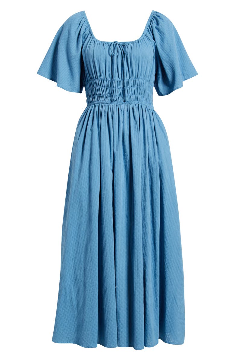 FRNCH Yemanja Short Sleeve Cotton Fit & Flare Dress, Alternate, color, Bleu Jean