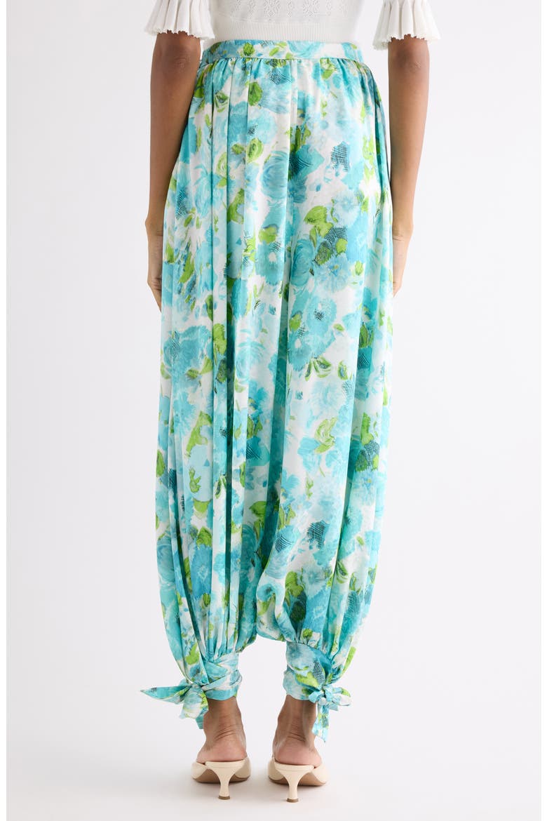 Floral Silk Jacquard Harem Pants, Alternate, color, WHITE - BLUE