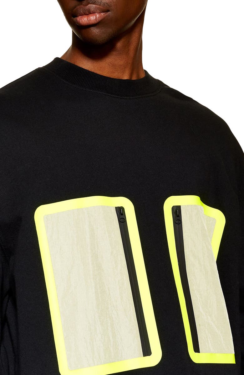 Topman Nylon Pocket Oversized Sweatshirt, Alternate, color, 