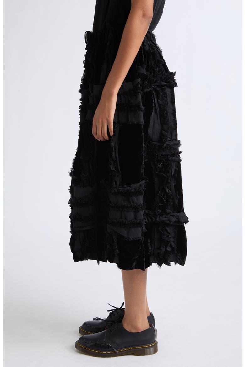 Mixed Material Ruffle Midi Skirt, Main, color, BLACK