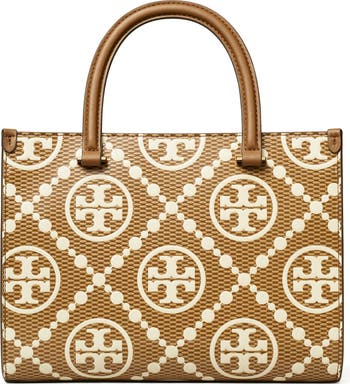 T Monogram Embossed Textured Leather Tote