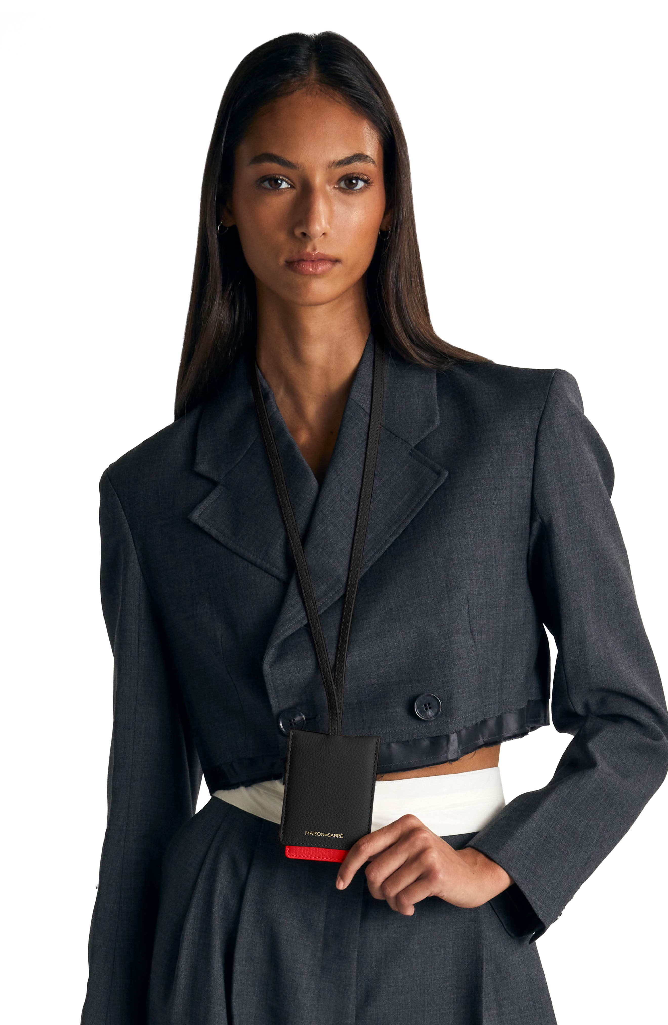 MAISON de SABRÉ Leather ID Lanyard, Alternate, color, Rouge Noir