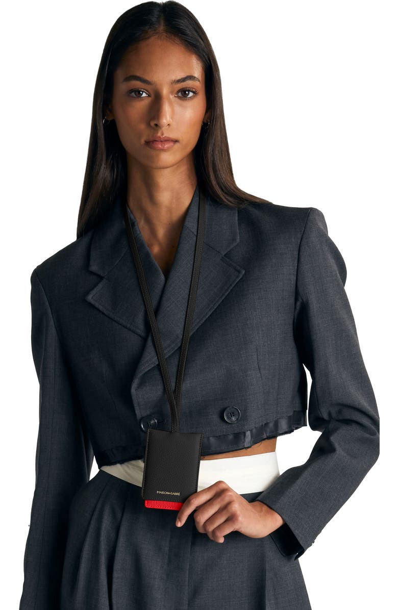 MAISON de SABRÉ Leather ID Lanyard, Alternate, color, Rouge Noir