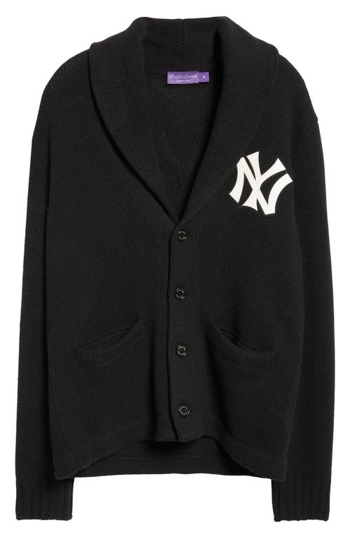 Ralph Lauren X Yankees Cashmere Cardigan In Classic Black W/cream