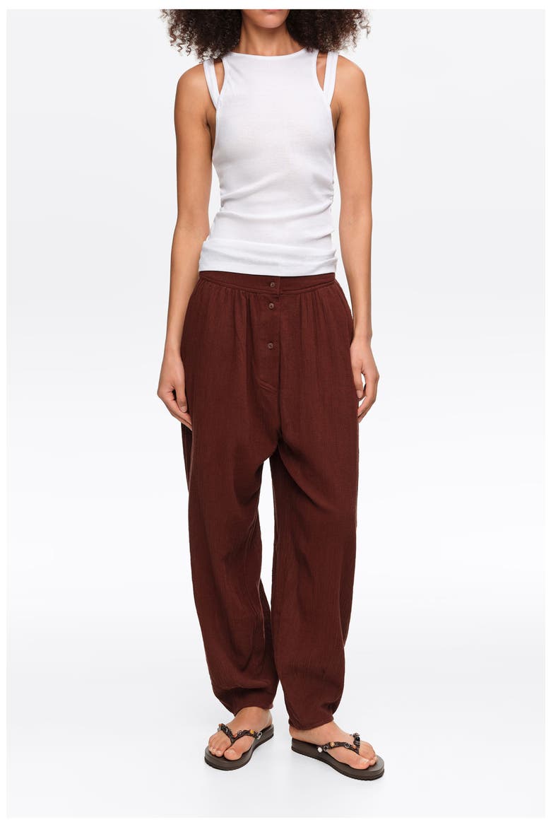 Textured Cotton Harem Trousers, Main, color, BROWN