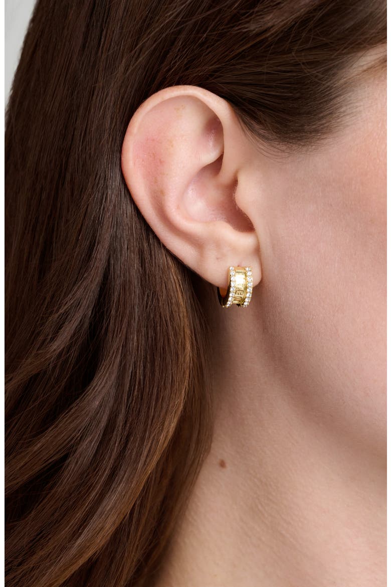 Rosie Crystal Roll Huggie Hoop Earrings, Alternate, color, GOLD TONE/ CLEAR CRYSTAL