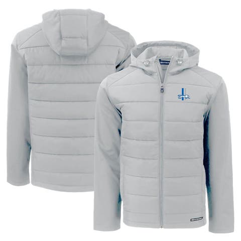 Men's Cutter & Buck Gray Detroit Lions Throwback Evoke Hybrid Eco Softshell Recycled Full-Zip Hoodie Jacket