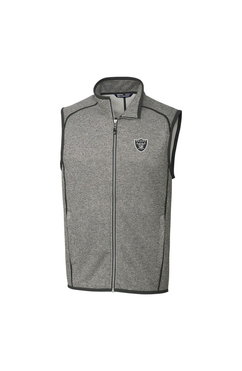 Cutter & Buck Men's Cutter & Buck Heather Gray Las Vegas Raiders Mainsail Sweater Knit Fleece Full-Zip Vest, Main, color, 