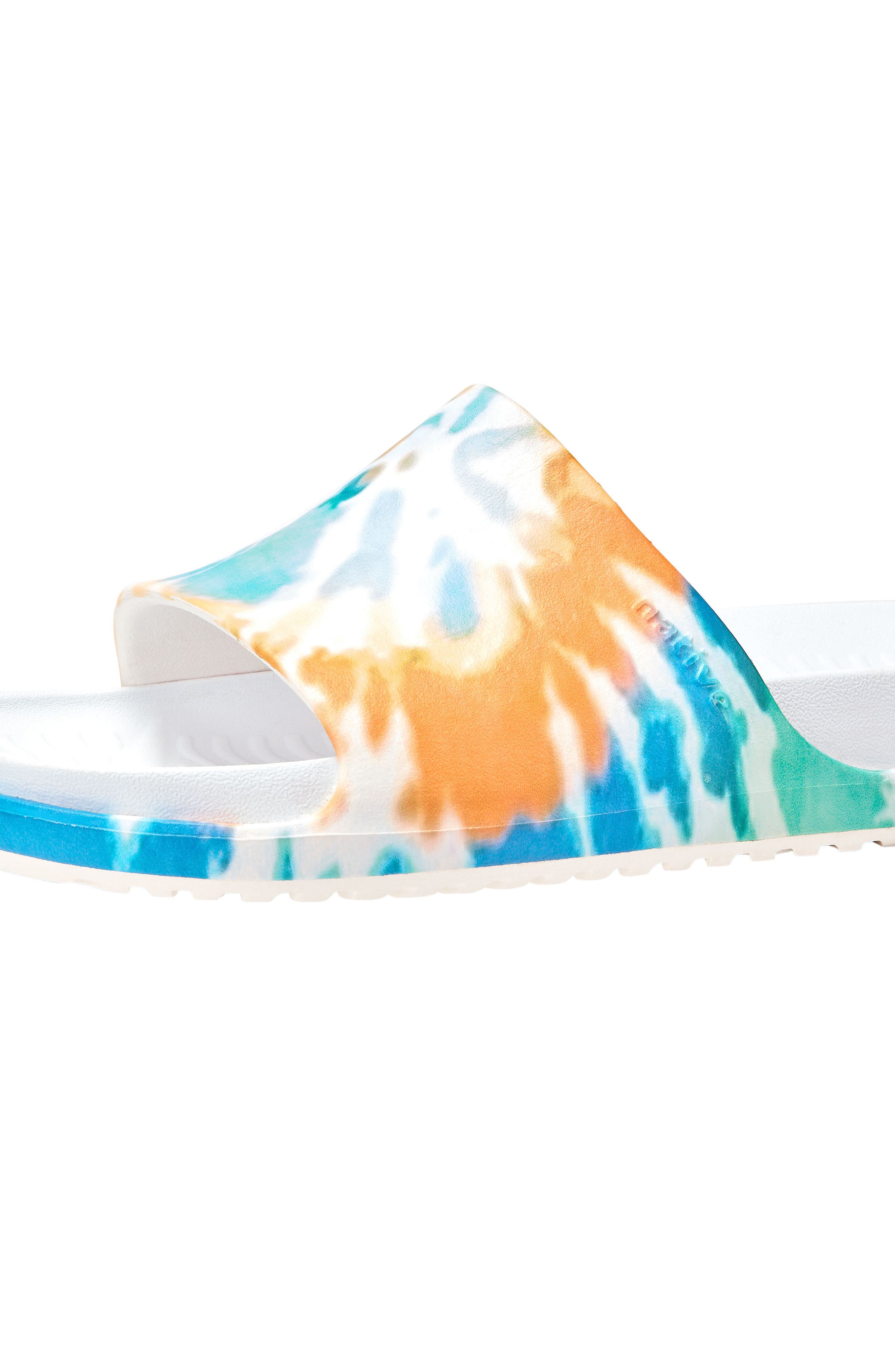 Native Shoes Spencer LX Print Slide Sandal, Alternate, color, Shell White/ Orange Tie Dye