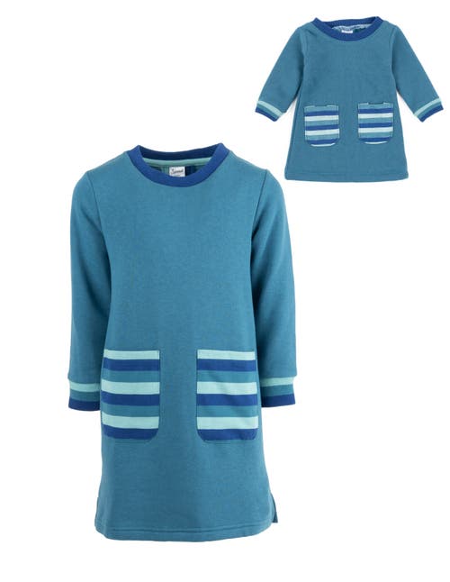Leveret Girls Sweatshirt Dress With Matching Doll Dress In Blue