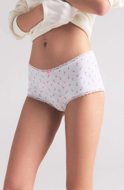 Skims Lightweight Stretch Cotton Lace Briefs In Snow Rose Print