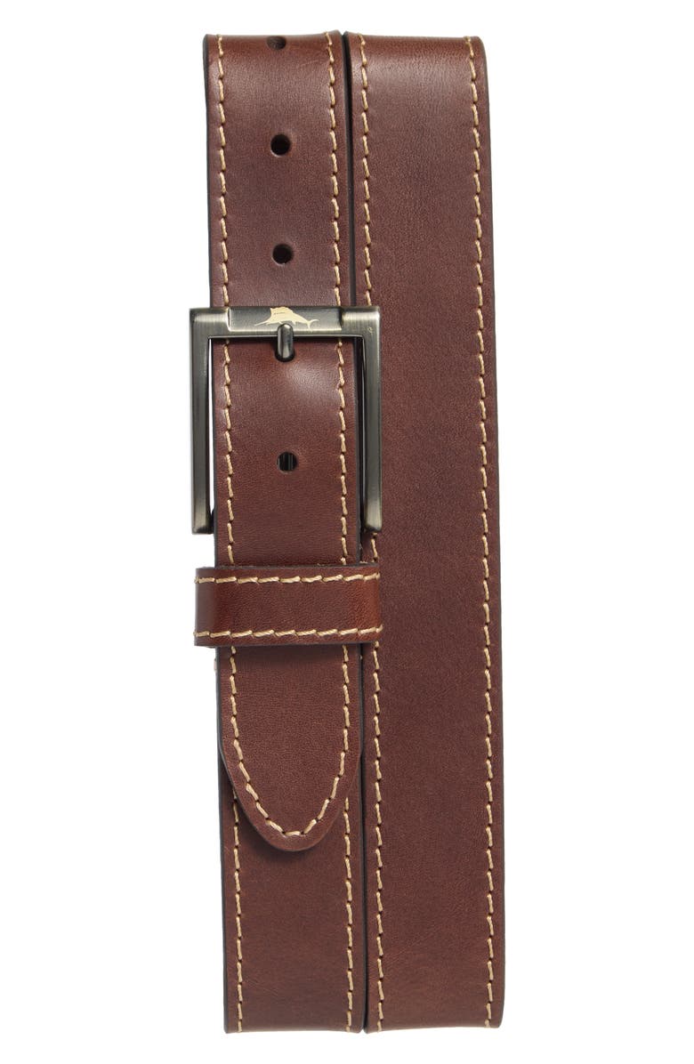 Tommy Bahama Heavy Stitch Cincato Leather Belt, Main, color, Brown