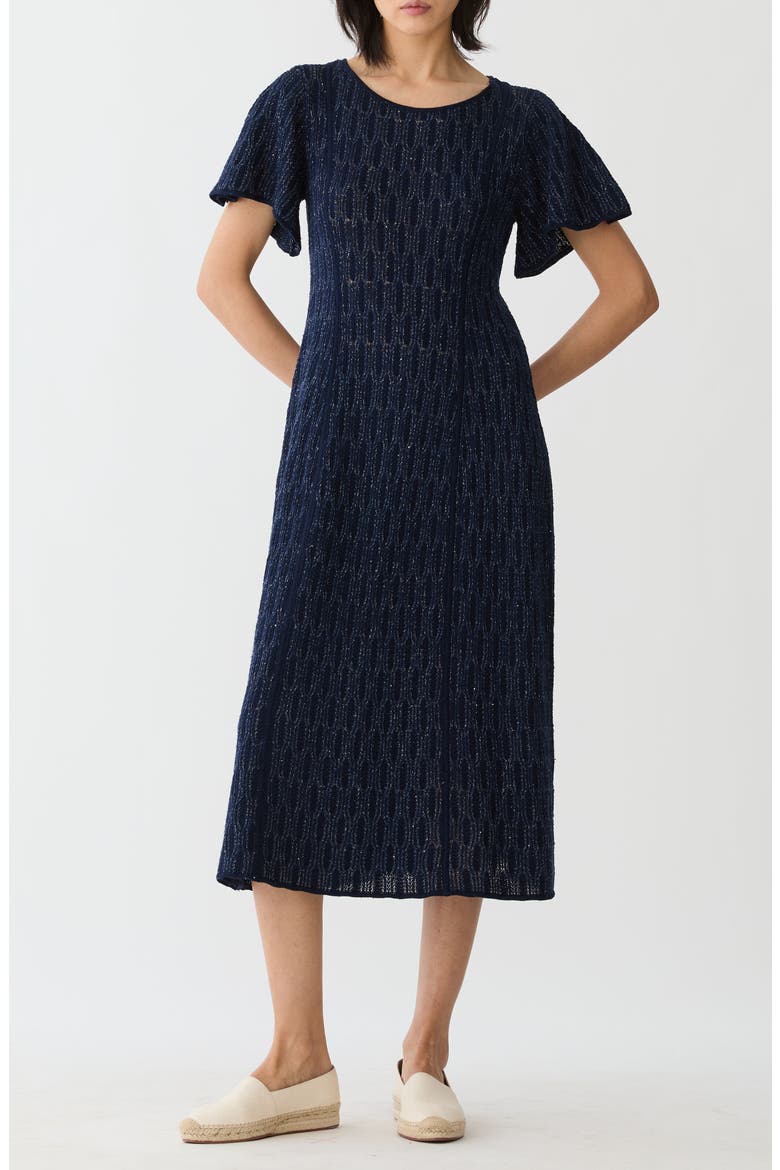 Textured Lace Stuch Sequin Knit Dress, Main, color, INK METALLIC