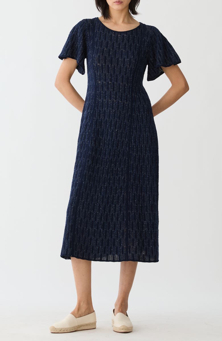 Lafayette 148 New York Textured Lace Stuch Sequin Knit Dress, Main, color, Ink Metallic