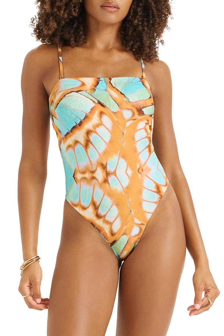 Classic Bandeau One-Piece Swimsuit, Main, color, MALACHITE BUTTERFLY
