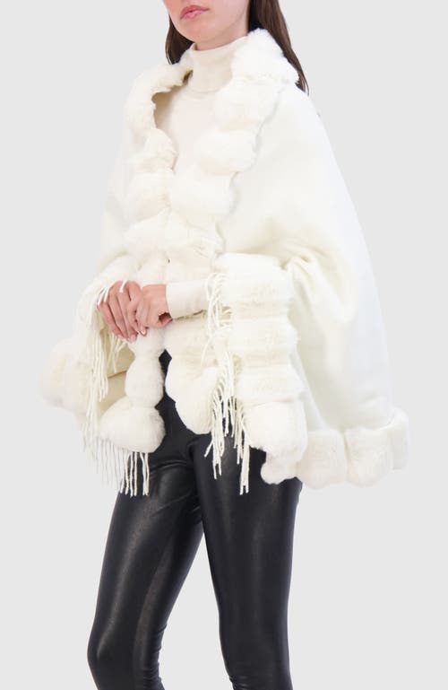 Lyla Grant Cashmere & Wool Blend Cape With Fur-free Chinchilla (faux Fur) Trim) In White