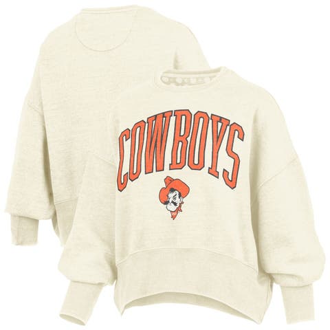 Women's Pressbox Natural Oklahoma State Cowboys Oversized Waist-Length Crewneck Sweatshirt