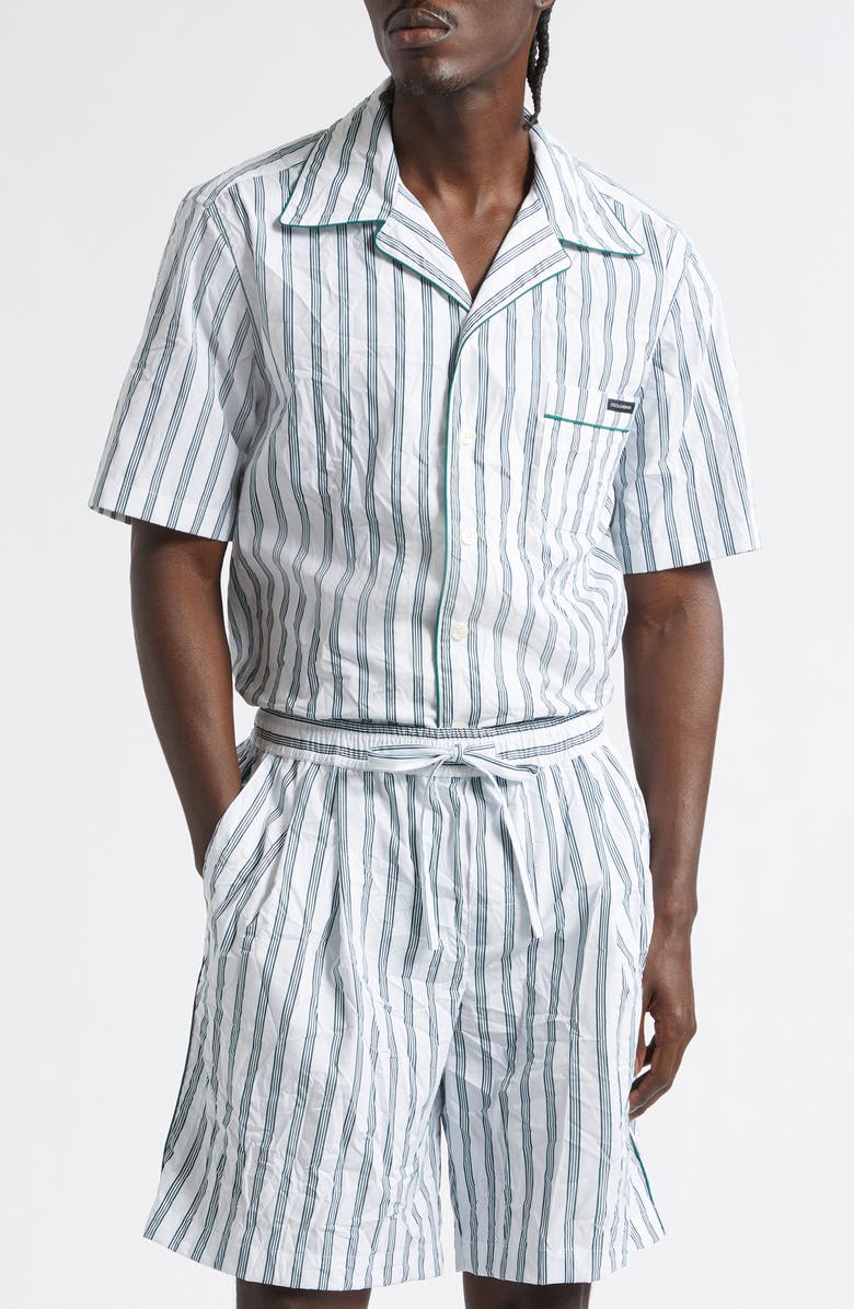 Dolce&Gabbana Stripe Crinkled Cotton & Silk Blend Poplin Camp Shirt, Main, color, S8051 Rigato