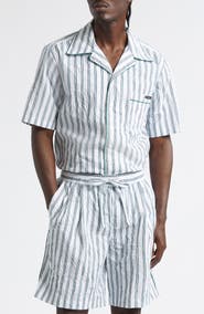 Dolce&Gabbana Stripe Crinkled Cotton & Silk Blend Poplin Camp Shirt