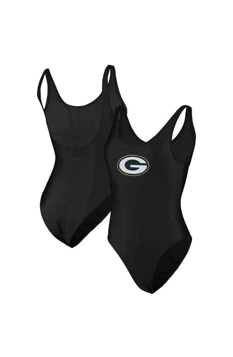 G-III 4HER BY CARL BANKS Women's G-III 4Her by Carl Banks Black Green Bay Packers Making Waves One-Piece Swimsuit, Main, color, 
