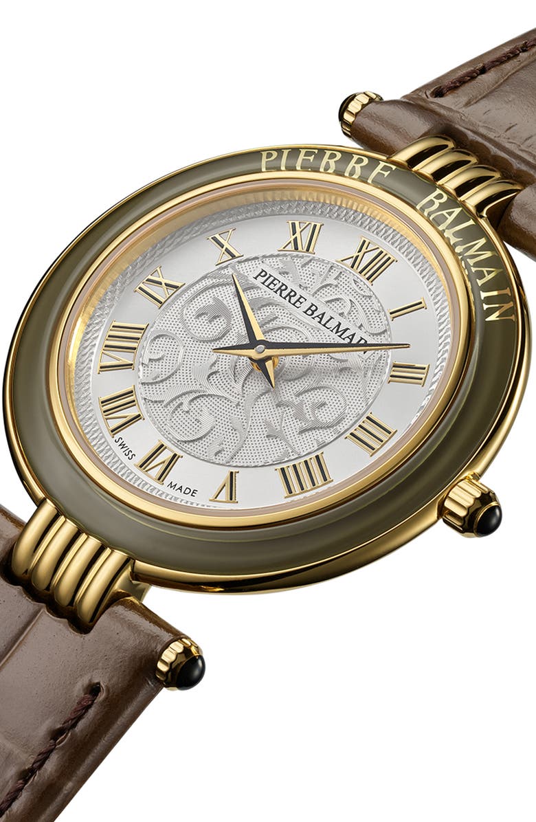 BALMAIN WATCHES Haute Elegance Leather Strap Watch, 30mm, Alternate, color, Stainless Steel With Brown