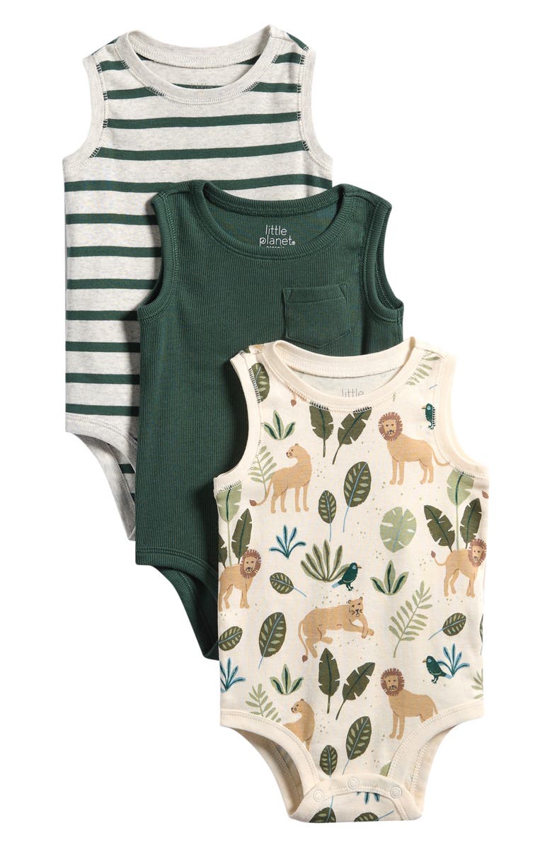 Little Planet 3-Pack Assorted Bodysuits, Main, color, Jungle Green