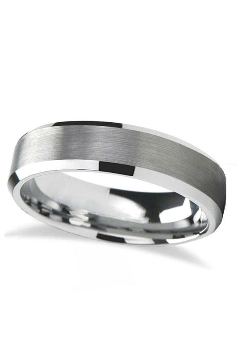 Brushed Center Beveled Tungsten Wedding Band, Main, color, Tungsten