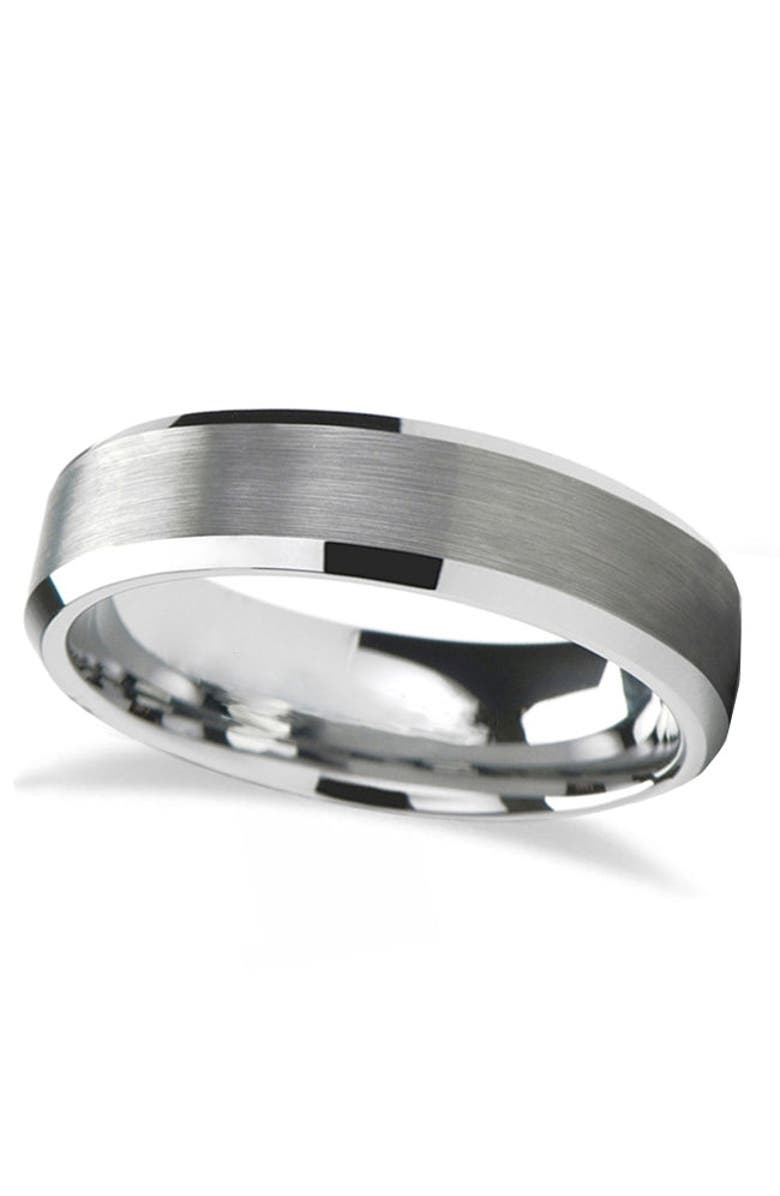 ALLUREZ Brushed Center Beveled Tungsten Wedding Band, Main, color, Tungsten