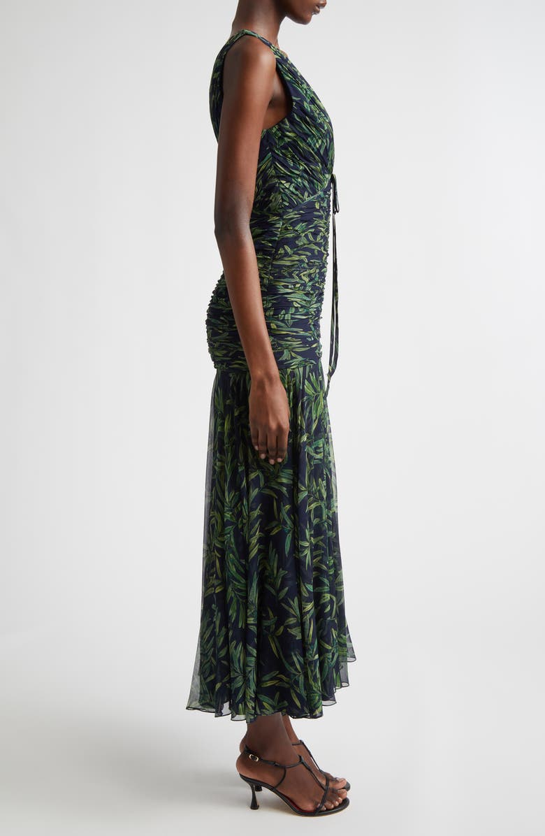 Carolina Herrera Print Ruched Silk Chiffon Dress, Alternate, color, Midnight Multi