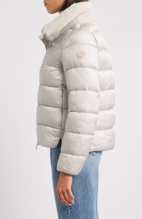 Save The Duck Mei Faux Fur Collar Waterproof Quilted Jacket In Gray