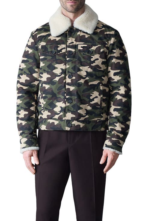Nash Camo Cotton Trucker Jacket with Removable Genuine Shearling Collar