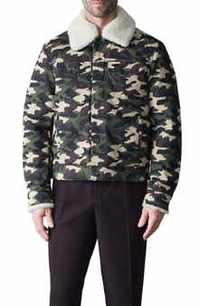 Mackage Nash Camo Cotton Trucker Jacket with Removable Genuine Shearling Collar