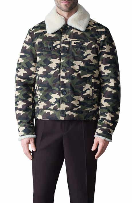 Mackage Nash Camo Cotton Trucker Jacket with Removable Genuine Shearling Collar