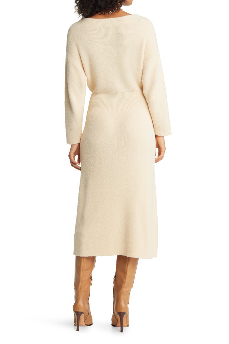 Off the Shoulder Long Sleeve Midi Sweater Dress, Alternate, color, BEIGE BURNT