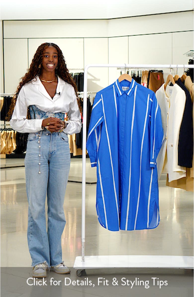 Runoelma Puhveli Stripe Long Sleeve Organic Cotton Poplin Shirtdress, sales video thumbnail