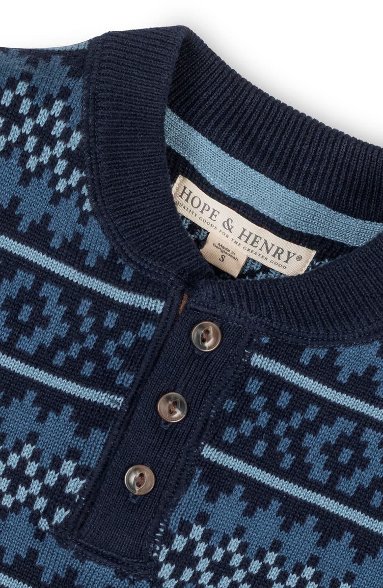 Hope & Henry Kids' Organic Long Sleeve Henley Pullover Sweater with Elbow Patches, Alternate, color, Ivory Purl Stripe