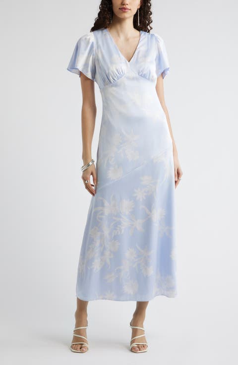 Flutter Sleeve Satin Maxi Dress