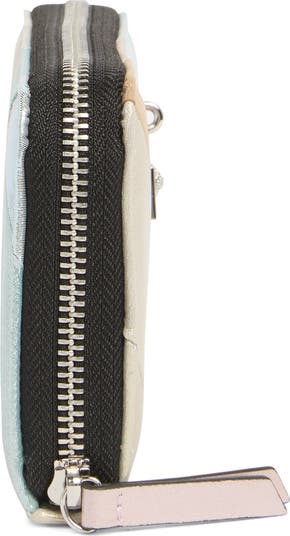 Stripe Leather Zip Around Wallet